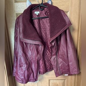 NEW Faux Leather Moto Jacket - purple-red - sherpa lined